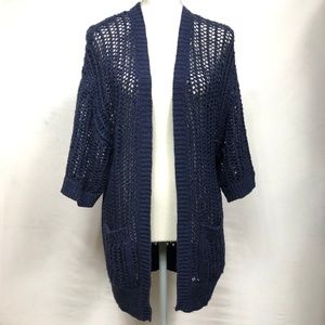 Free People Cardigan Open Knit Pockets 3/4 Sleeve